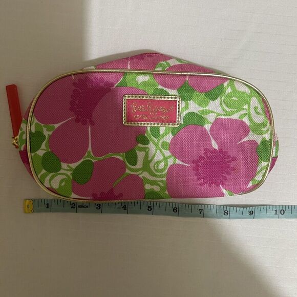 Lilly Pulitzer for Estee Lauder PINK Floral Cosmetic Bag w/ Gold Trim Travel - Picture 4 of 5